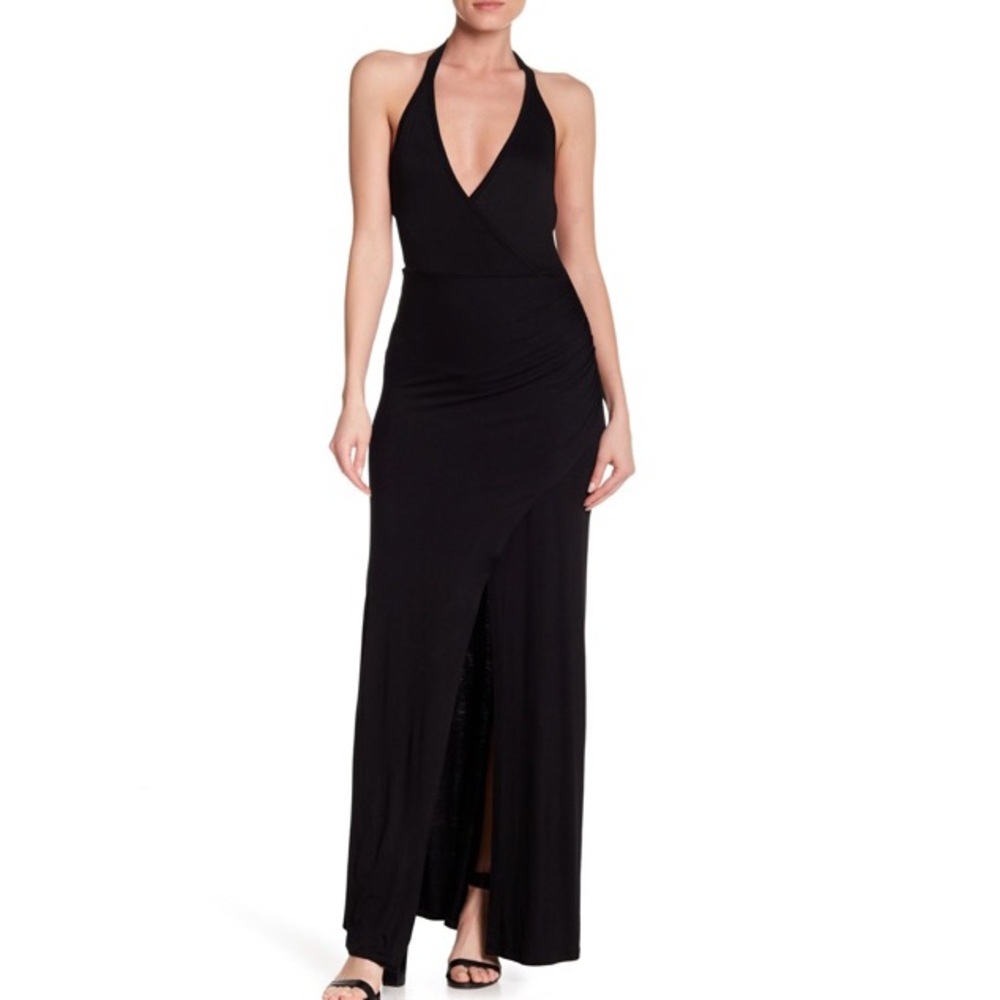 NWOT Go Couture Halter Maxi Dress Faux Wrap Black Sz S